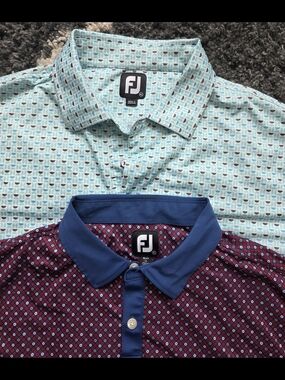 FootJoy Men's Printed Golf Polo - Aqua & Burgundy Size XL Set Of Two
